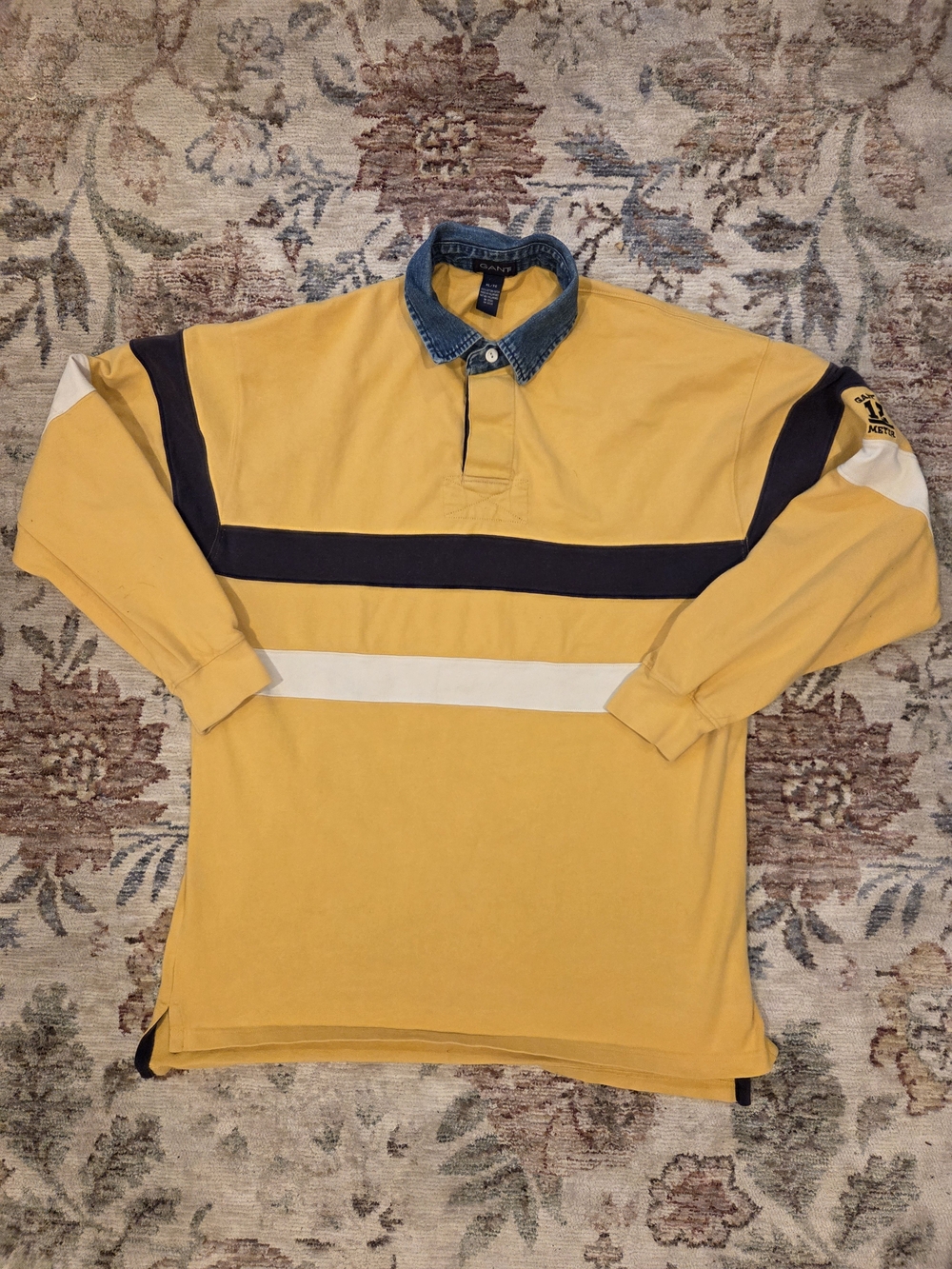 Gant Vintage Y2K Yellow Rugby Polo with Denim-Trim Collar